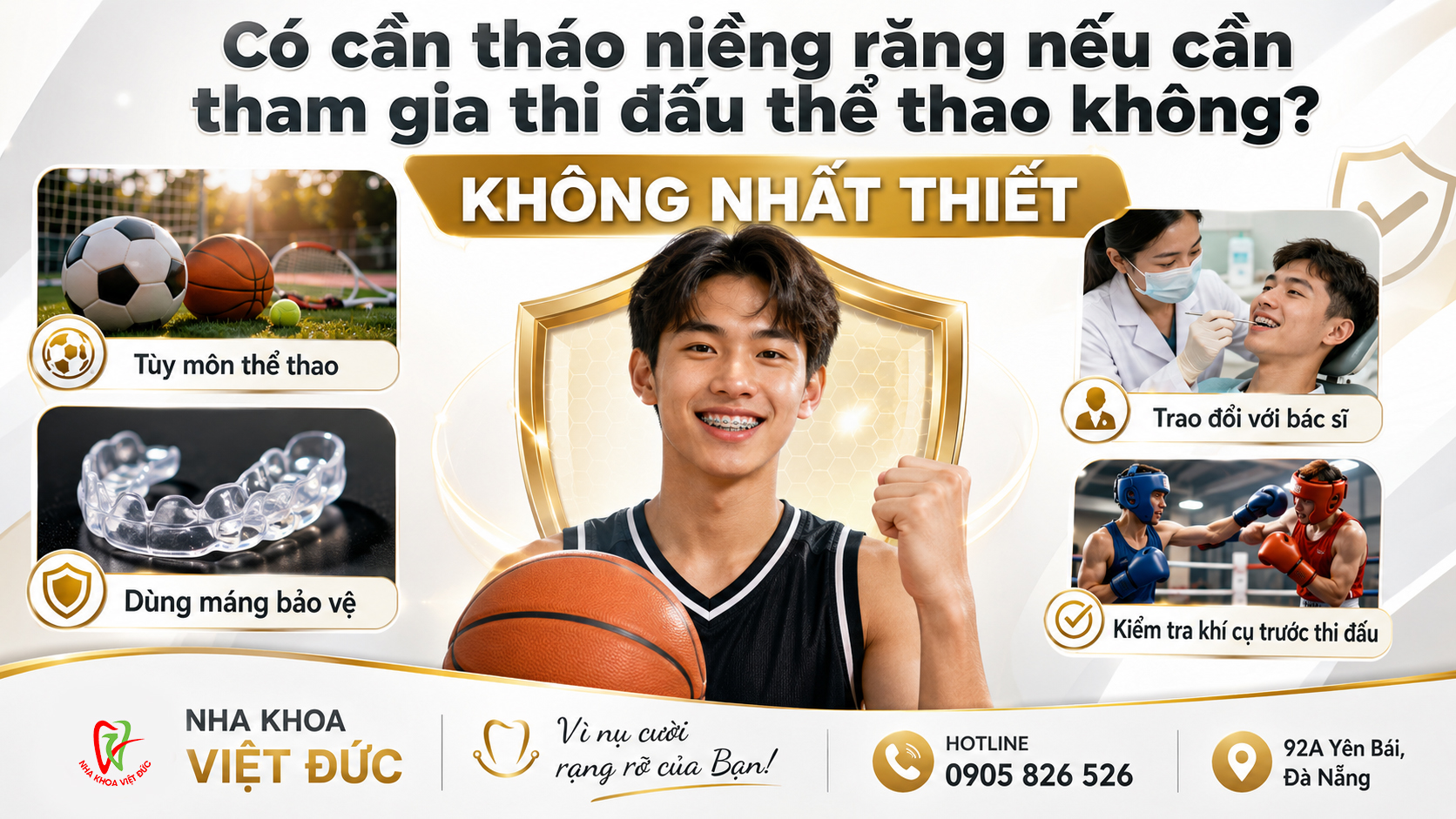 Minh họa hỗ trợ: Chơi thể thao khi niềng răng: cách bảo vệ răng và mắc cài